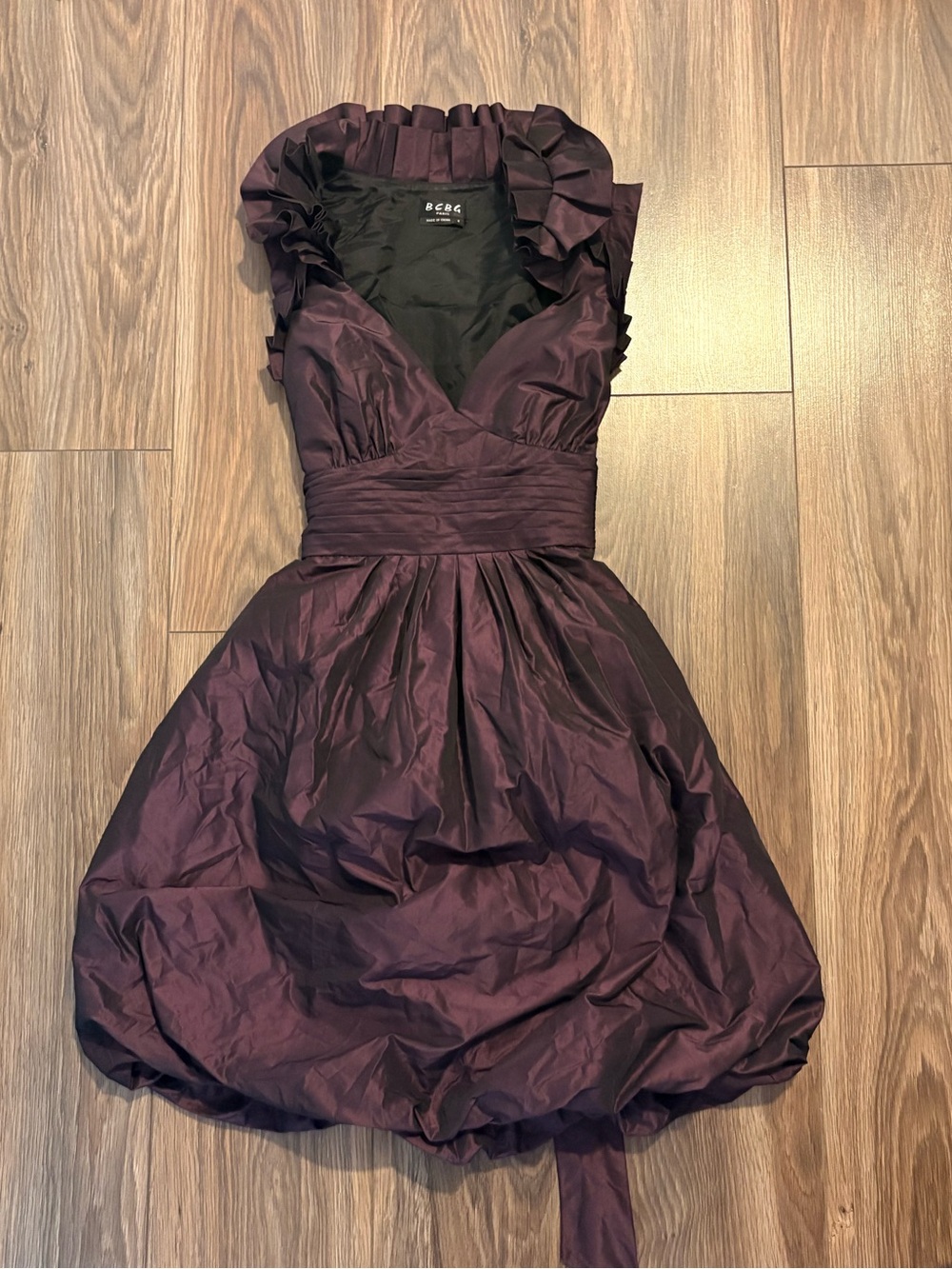 BCBG Purple Ruffled V-Neck Party Dress